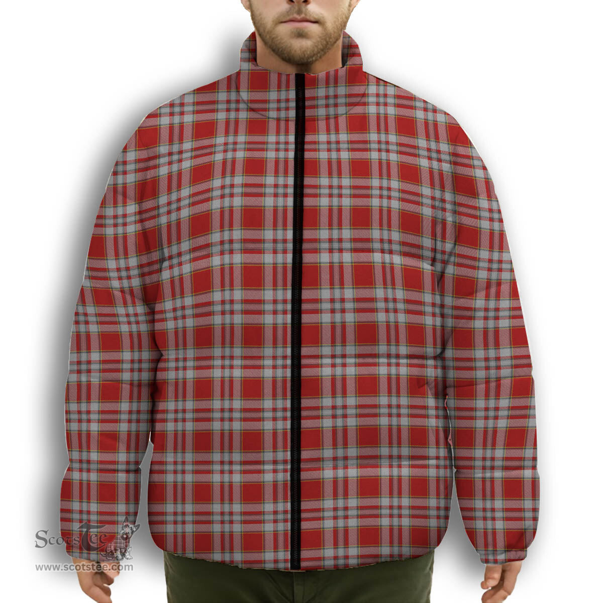 ScotsTee Shop Scottish Drummond of Perth Dress 3 Premium Tartan Collar Down Jacket Winter White Duck Down Plaid
