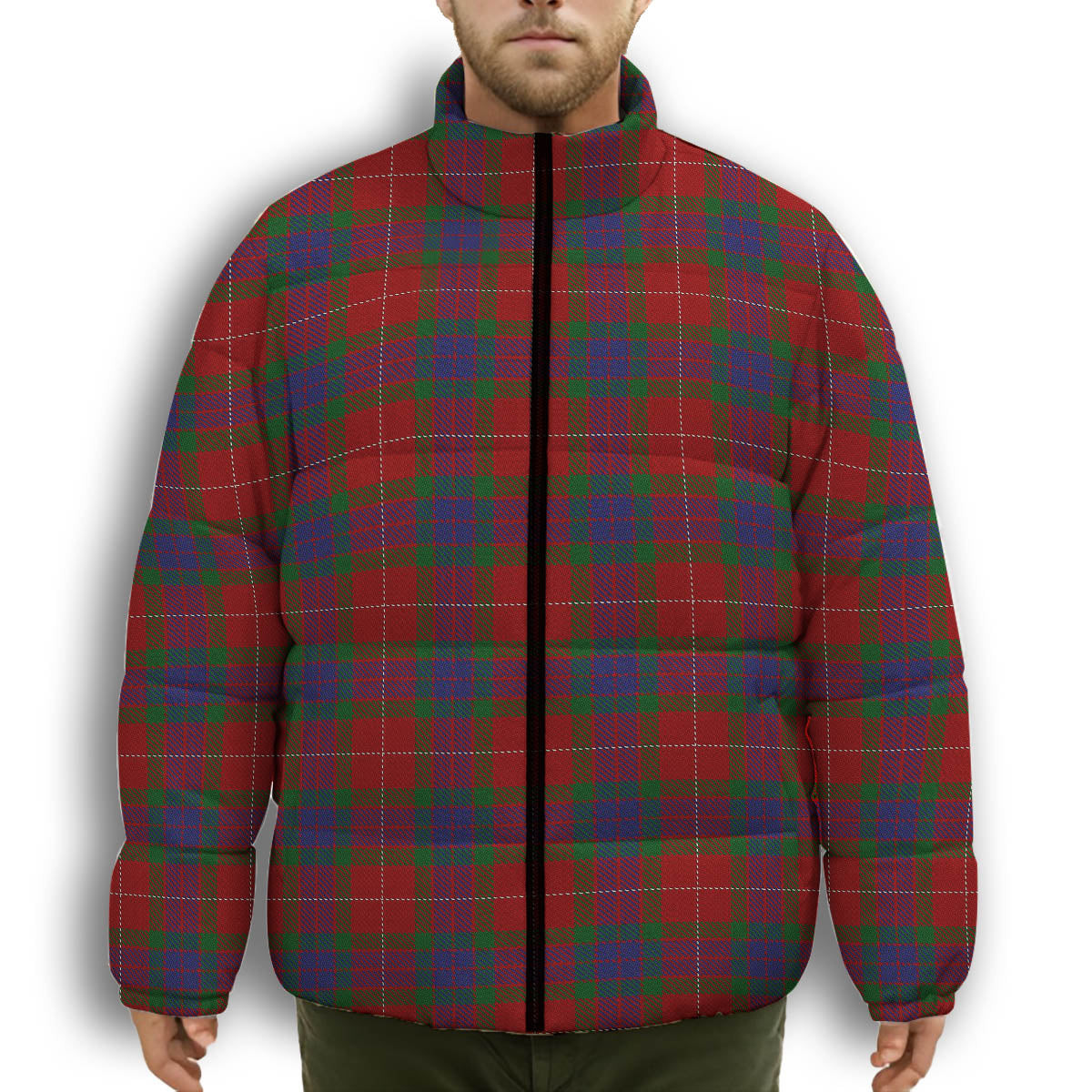 ScotsTee Shop Scottish Fraser Premium Tartan Collar Down Jacket Winter White Duck Down Plaid