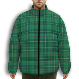 ScotsTee Shop Scottish Galloway Green Modern Premium Tartan Collar Down Jacket Winter White Duck Down Plaid