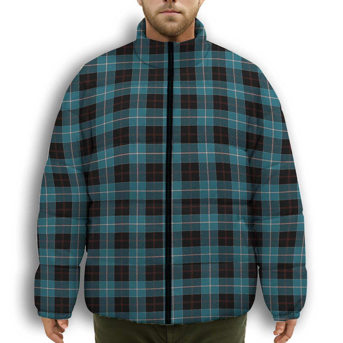 ScotsTee Shop Scottish Dunlop Ancient Premium Tartan Collar Down Jacket Winter White Duck Down Plaid