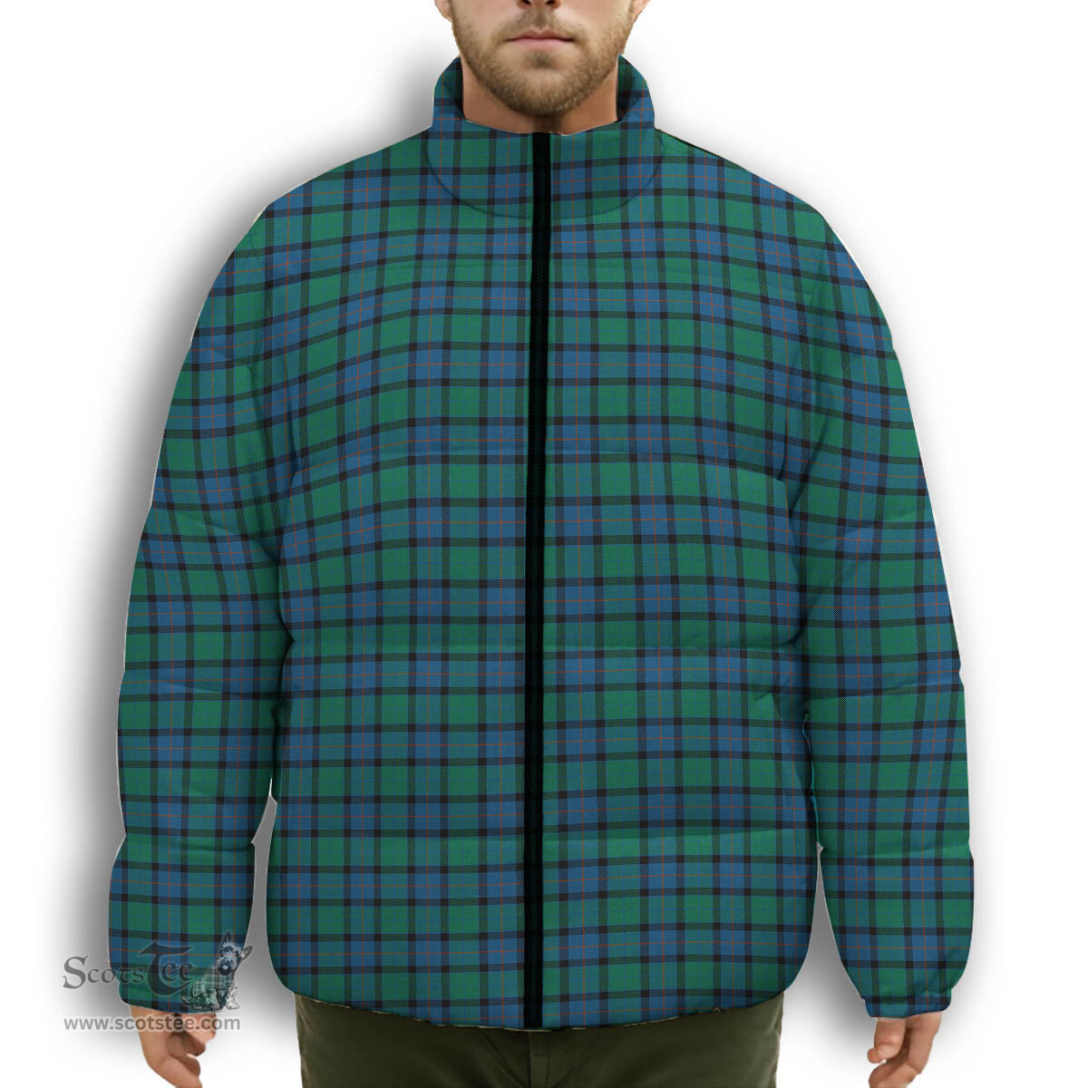 ScotsTee Shop Scottish Flower Of Scotland Premium Tartan Collar Down Jacket Winter White Duck Down Plaid