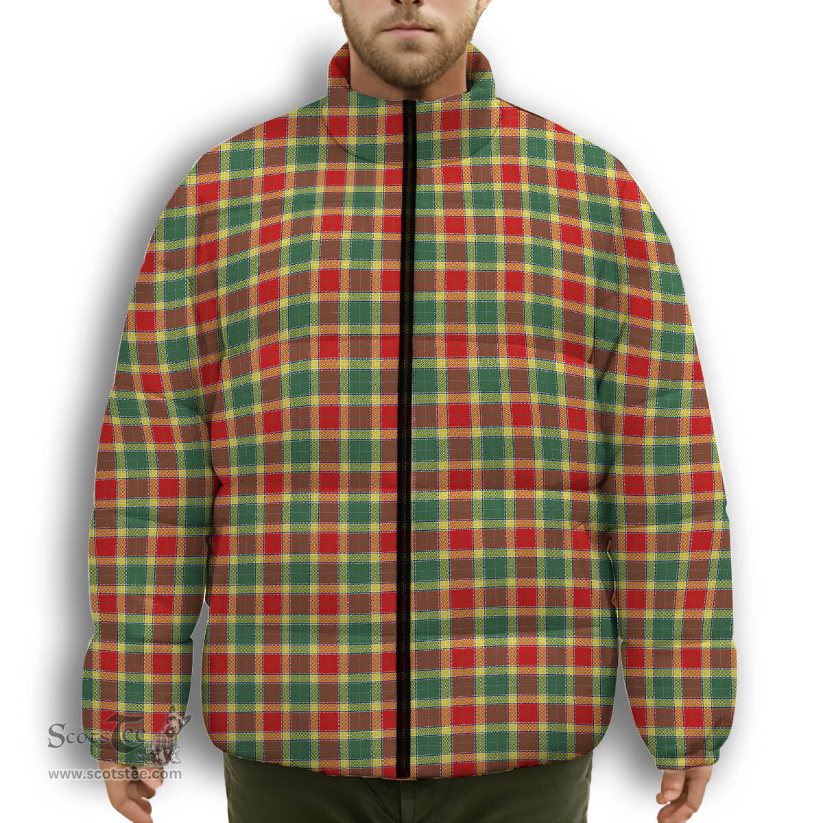 ScotsTee Shop Scottish Gibsone Modern Premium Tartan Collar Down Jacket Winter White Duck Down Plaid