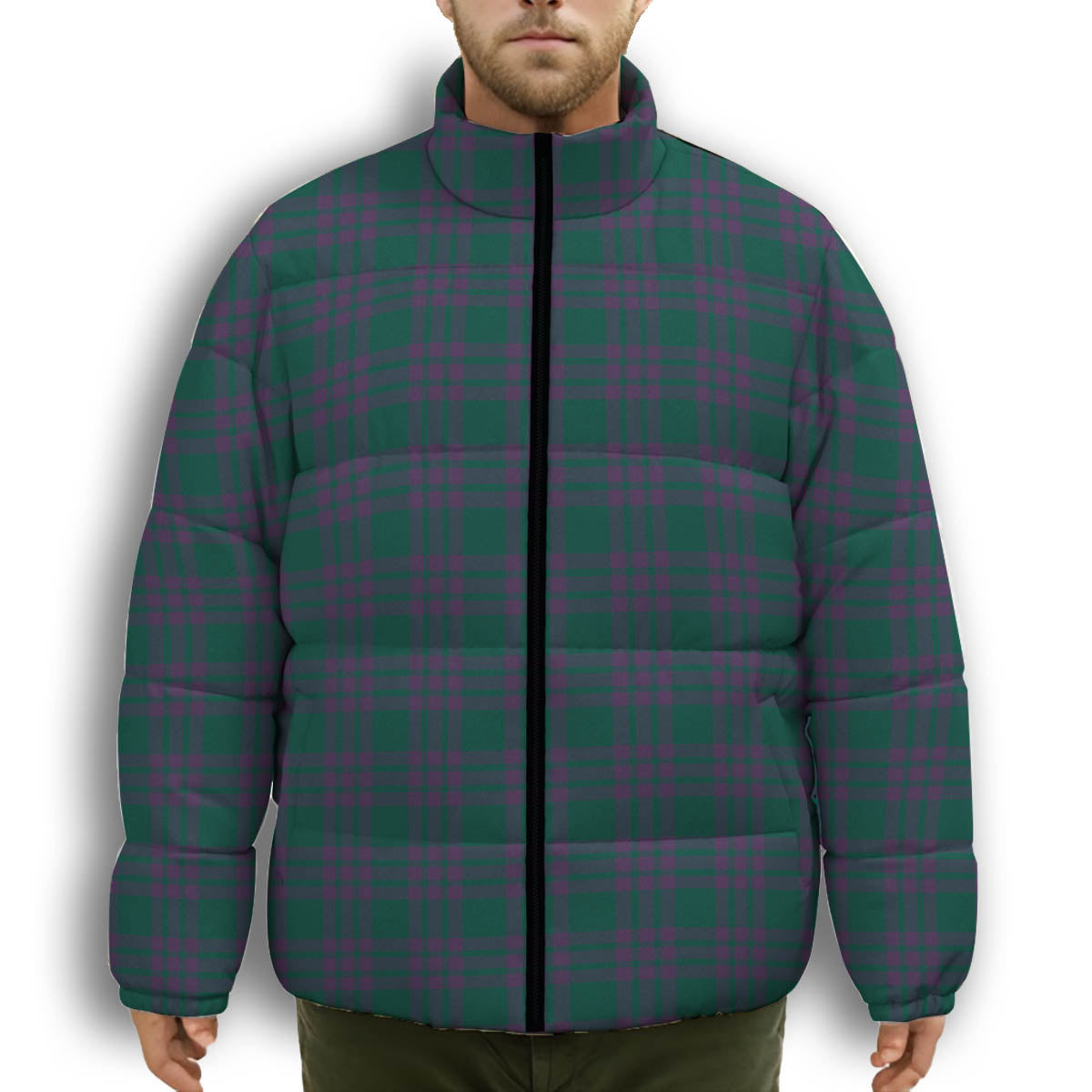 ScotsTee Shop Scottish Elphinstone Modern Premium Tartan Collar Down Jacket Winter White Duck Down Plaid