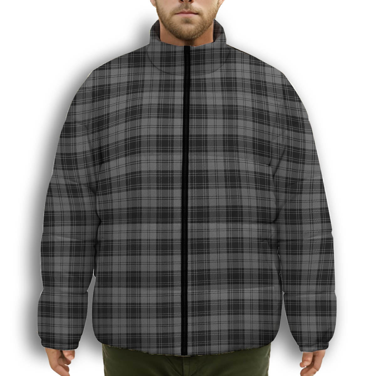 ScotsTee Shop Scottish Douglas Grey Premium Tartan Collar Down Jacket Winter White Duck Down Plaid