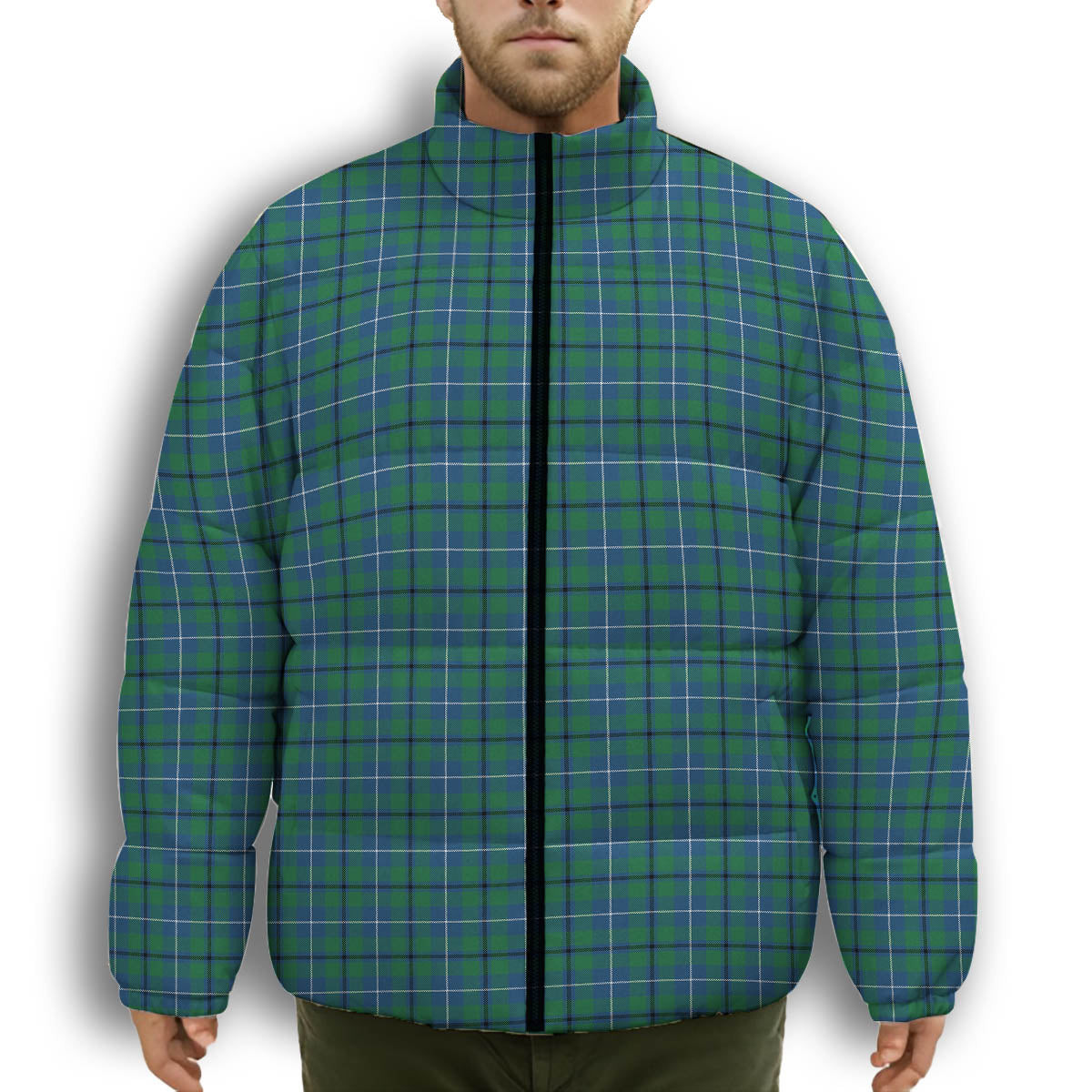 ScotsTee Shop Scottish Douglas Ancient Premium Tartan Collar Down Jacket Winter White Duck Down Plaid