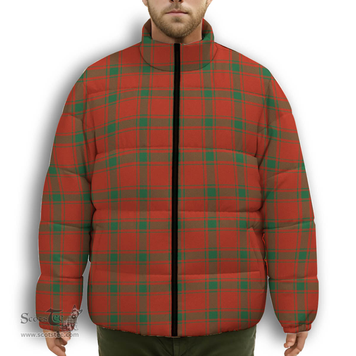 ScotsTee Shop Scottish Donald of the Isles Red Ancient Premium Tartan Collar Down Jacket Winter White Duck Down Plaid
