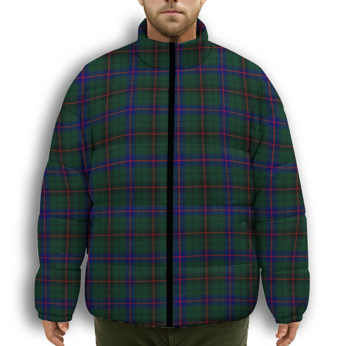 ScotsTee Shop Scottish Davidson Modern Premium Tartan Collar Down Jacket Winter White Duck Down Plaid