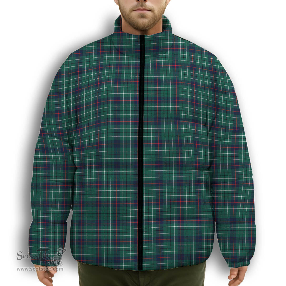 ScotsTee Shop Scottish Duncan Modern Clan Premium Tartan Collar Down Jacket Winter White Duck Down Plaid