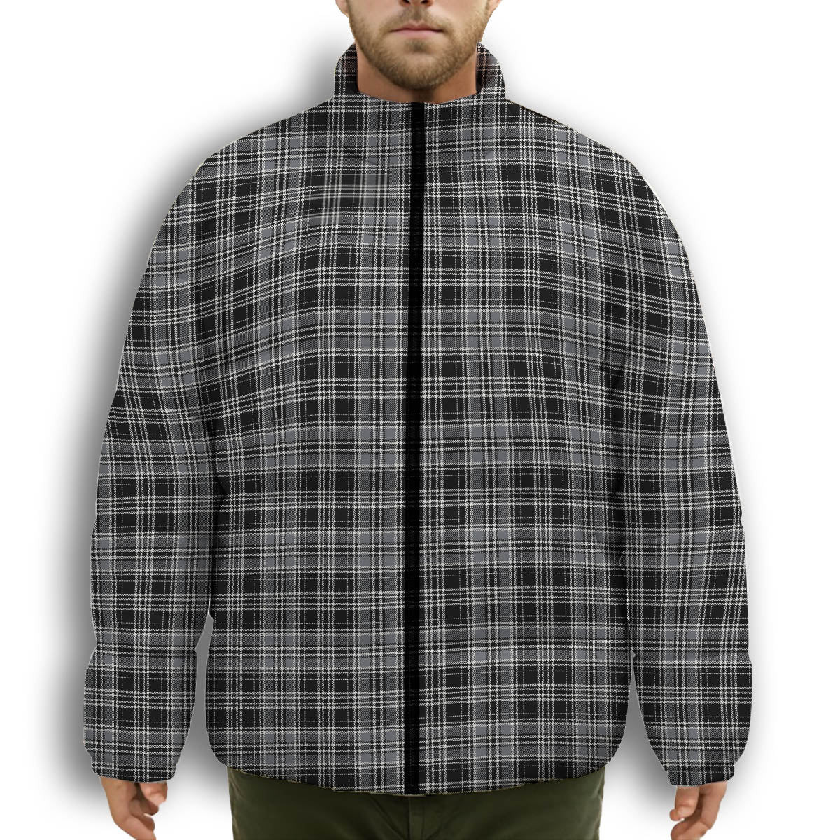 ScotsTee Shop Scottish Drummond Grey Modern Premium Tartan Collar Down Jacket Winter White Duck Down Plaid