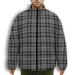 ScotsTee Shop Scottish Drummond Grey Modern Premium Tartan Collar Down Jacket Winter White Duck Down Plaid