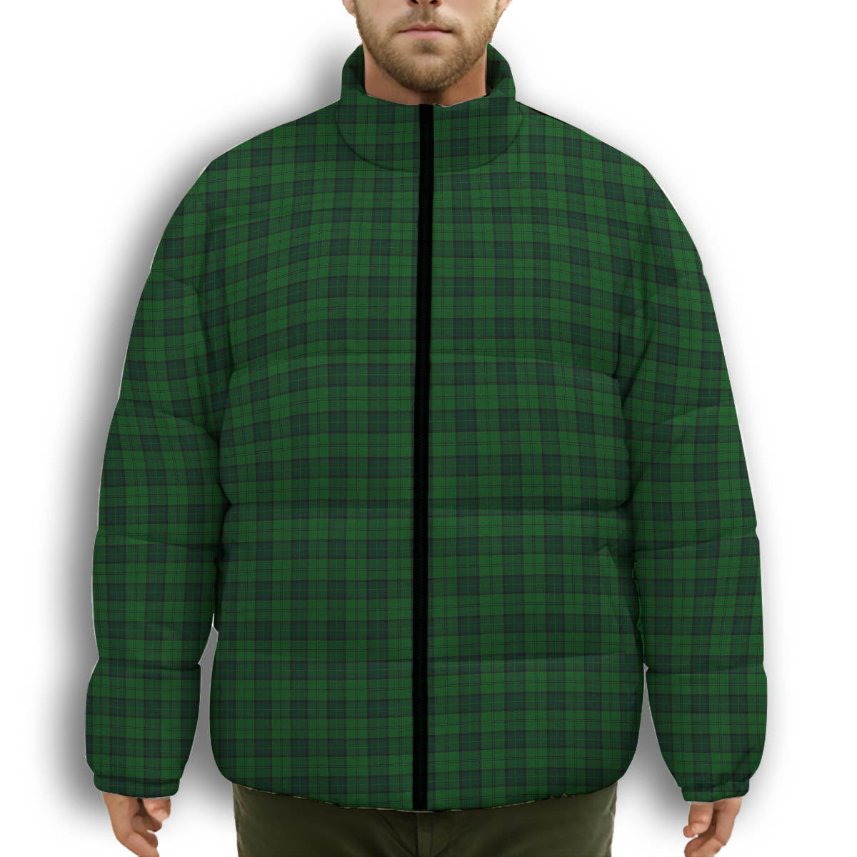 ScotsTee Shop Scottish Dunbar Hunting Premium Tartan Collar Down Jacket Winter White Duck Down Plaid
