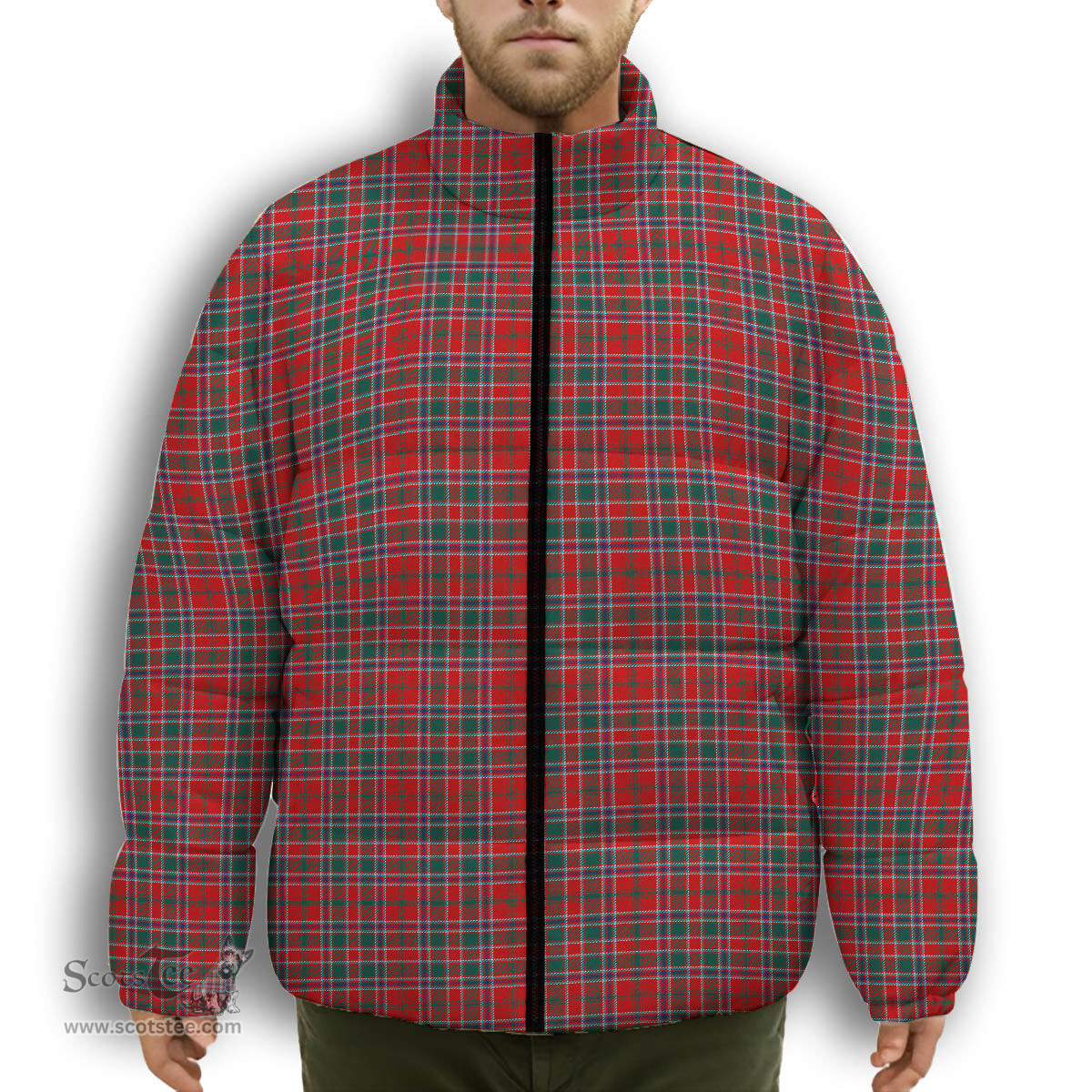ScotsTee Shop Scottish Donald of Lochmaddy Modern Premium Tartan Collar Down Jacket Winter White Duck Down Plaid