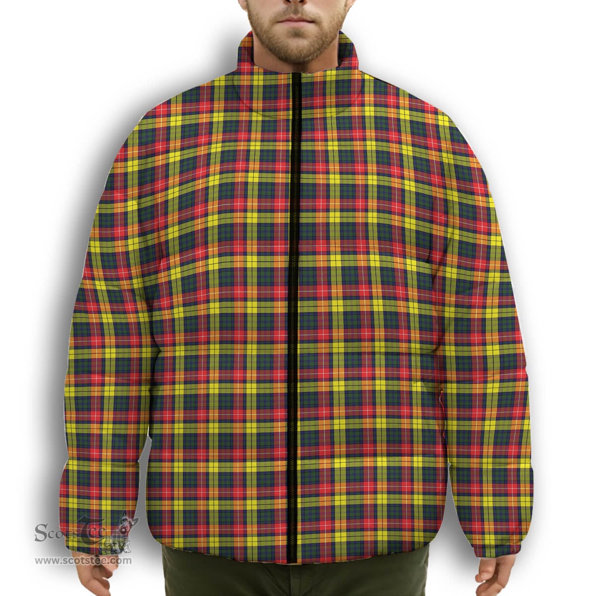 ScotsTee Shop Scottish Dewar Premium Tartan Collar Down Jacket Winter White Duck Down Plaid