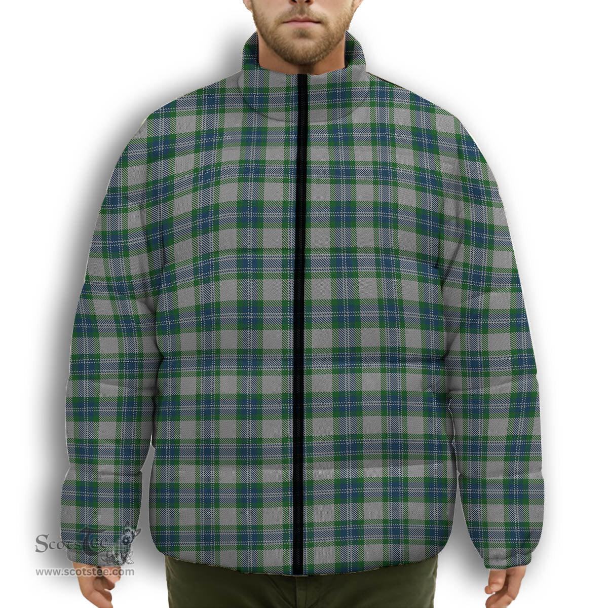 ScotsTee Shop Scottish Fraser Arisaid Premium Tartan Collar Down Jacket Winter White Duck Down Plaid