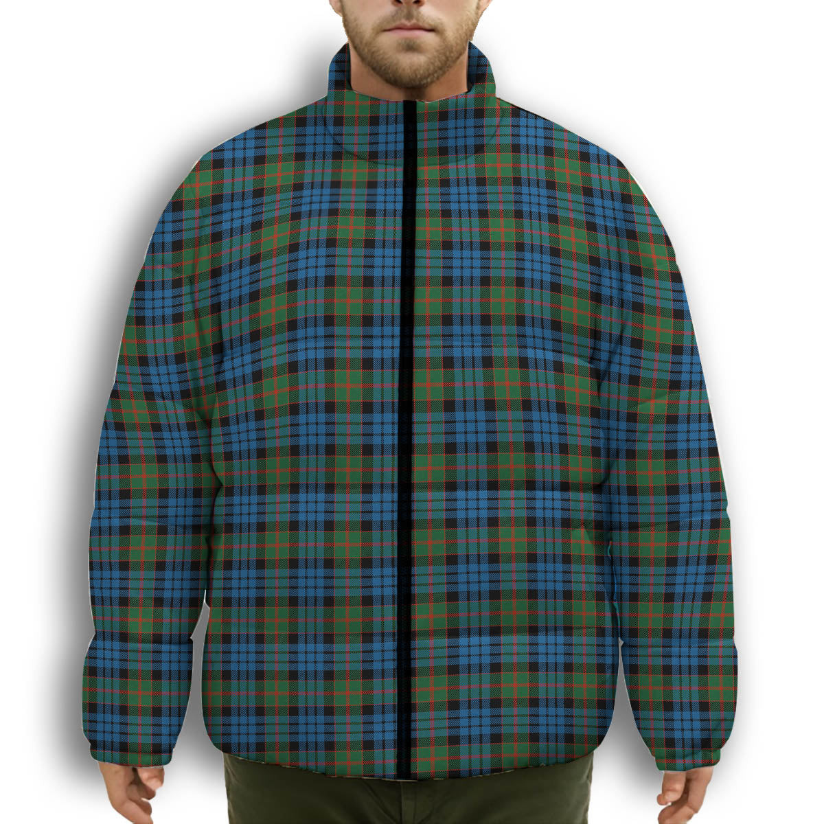 ScotsTee Shop Scottish Fletcher of Dunans Ancient Premium Tartan Collar Down Jacket Winter White Duck Down Plaid