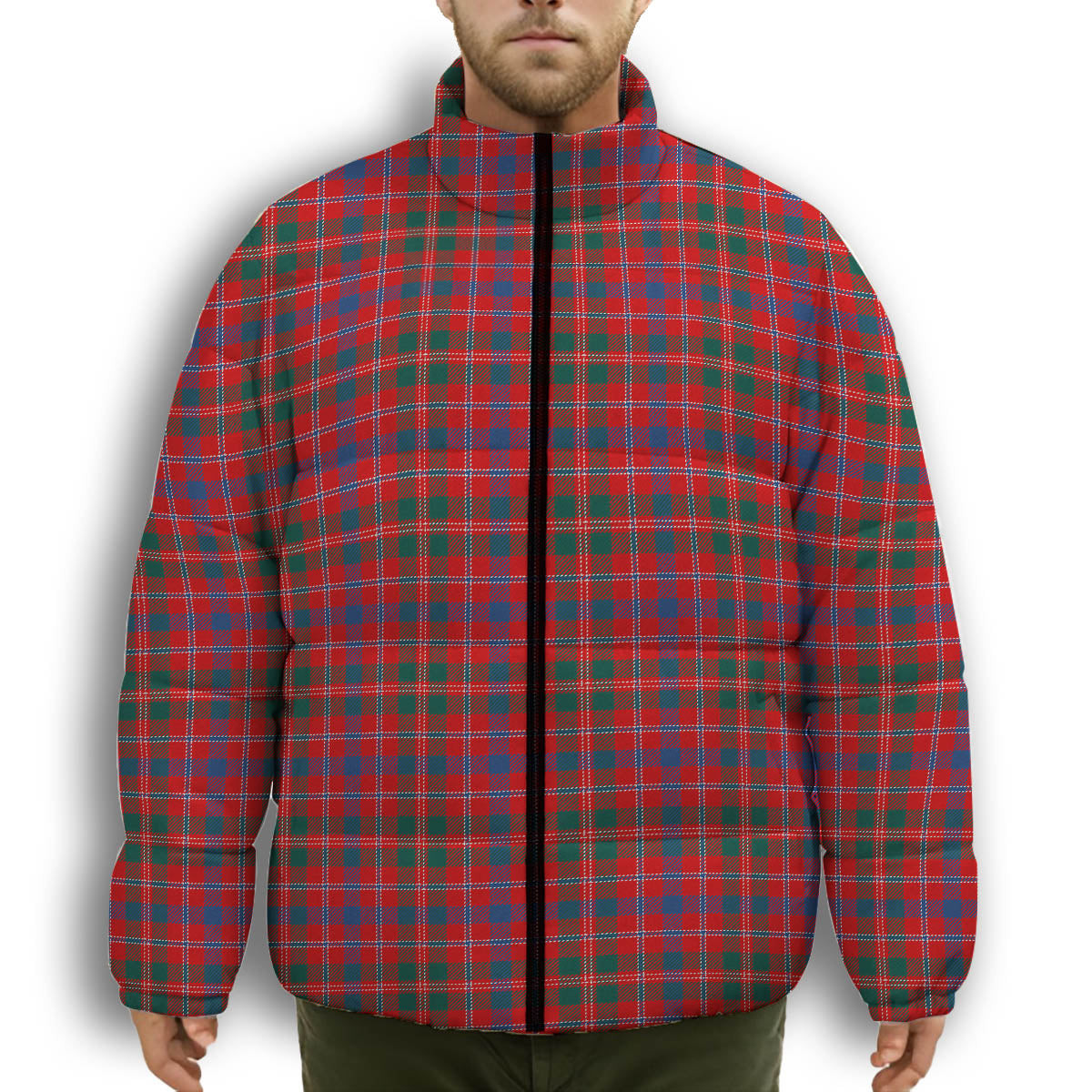 ScotsTee Shop Scottish Donald of Glenaladale Modern Premium Tartan Collar Down Jacket Winter White Duck Down Plaid