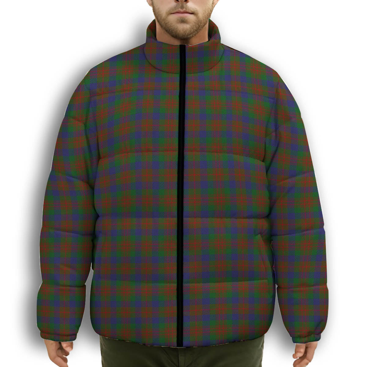 ScotsTee Shop Scottish Dogwood Premium Tartan Collar Down Jacket Winter White Duck Down Plaid
