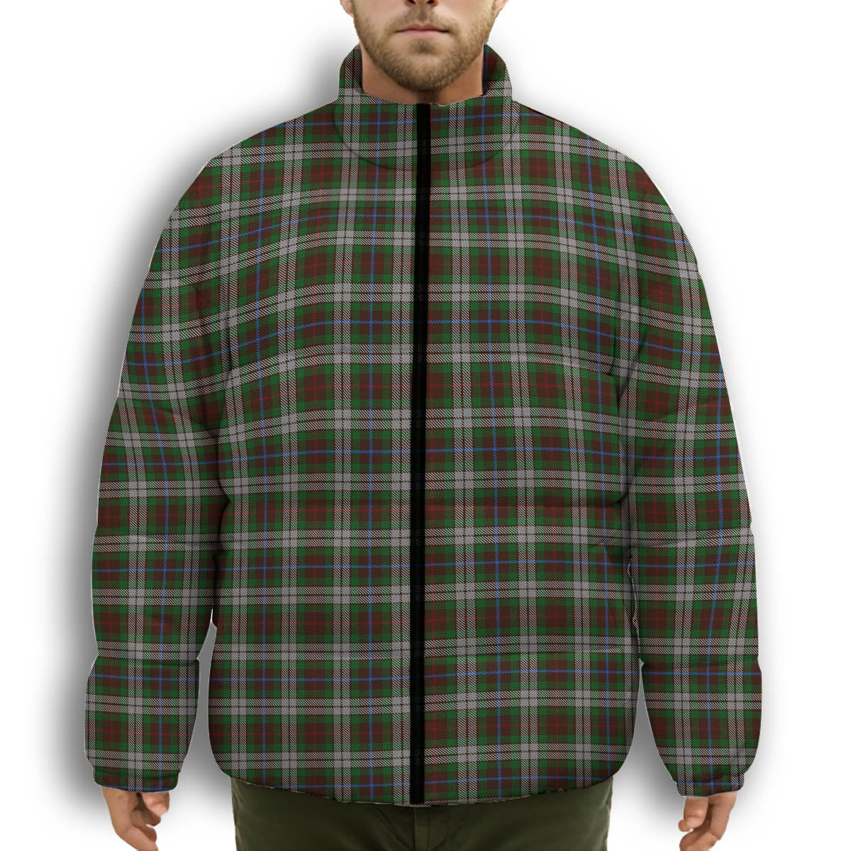 ScotsTee Shop Scottish Fraser Hunting Dress Premium Tartan Collar Down Jacket Winter White Duck Down Plaid