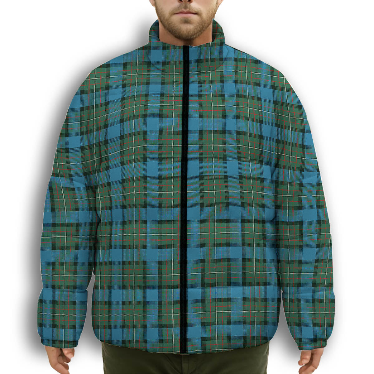 ScotsTee Shop Scottish Ferguson Ancient Premium Tartan Collar Down Jacket Winter White Duck Down Plaid