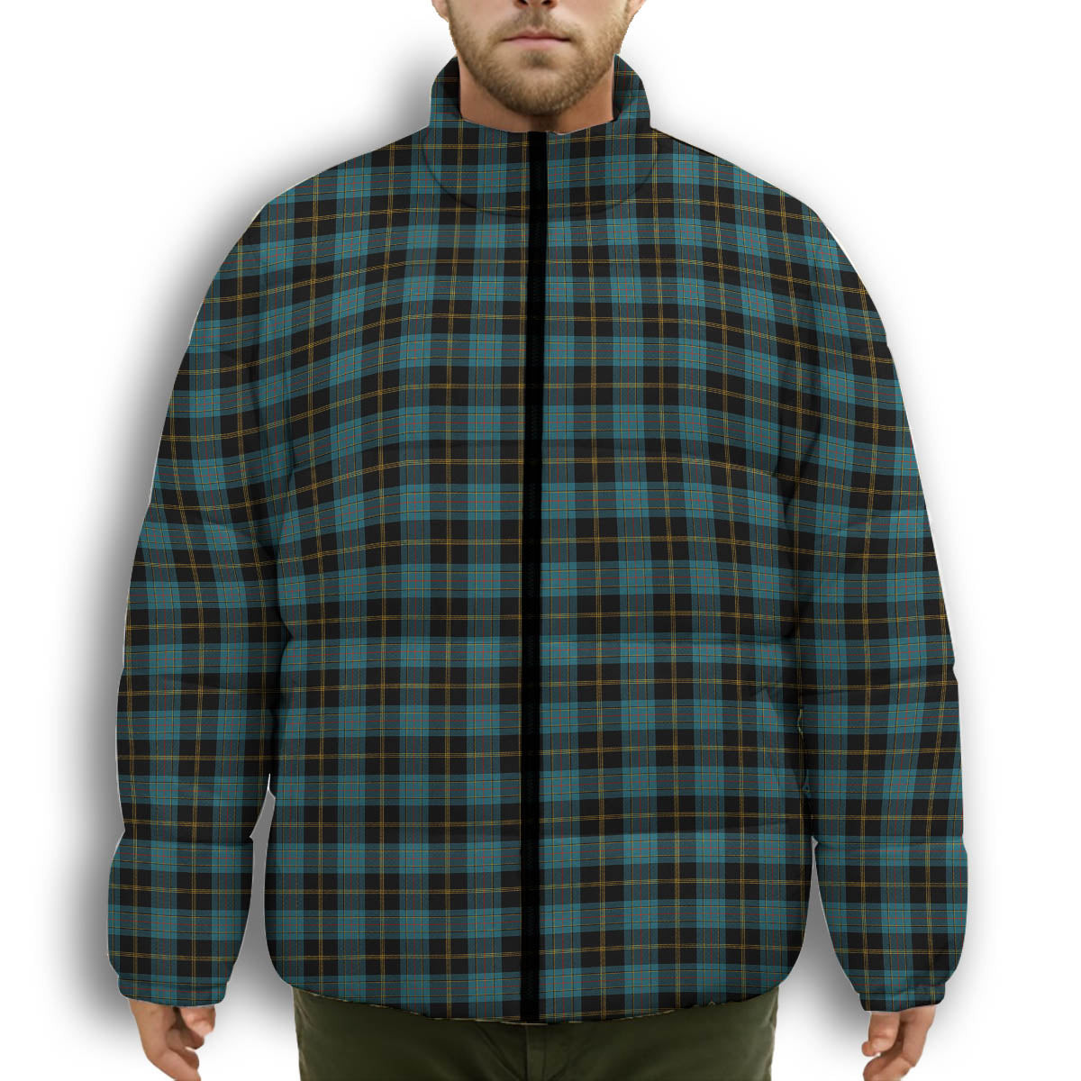 ScotsTee Shop Scottish Ewbank Ancient Clan Premium Tartan Collar Down Jacket Winter White Duck Down Plaid