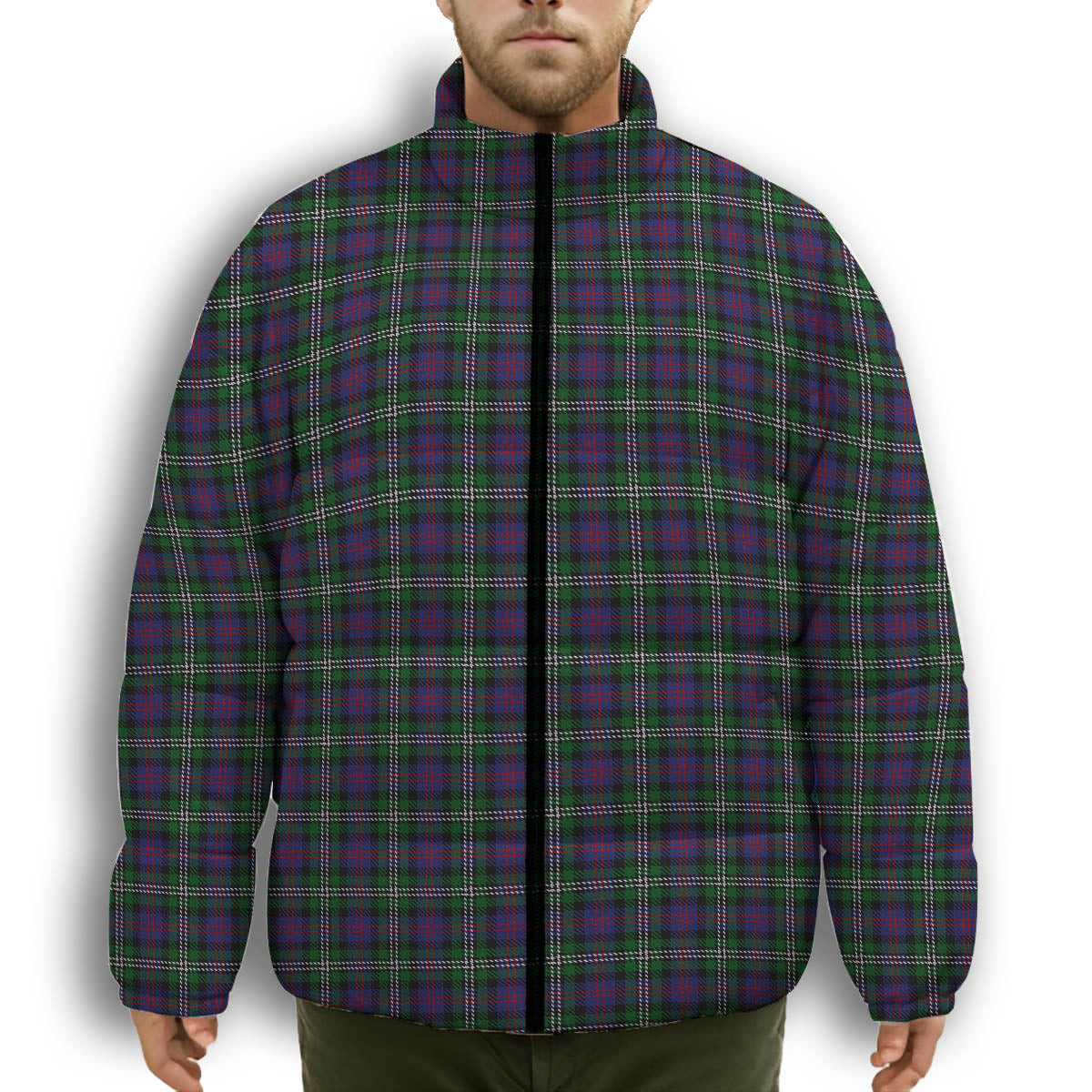 ScotsTee Shop Scottish Davidson Double Premium Tartan Collar Down Jacket Winter White Duck Down Plaid