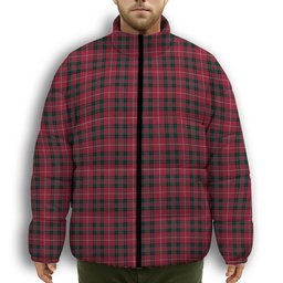 ScotsTee Shop Scottish Galbraith Maroon Modern Premium Tartan Collar Down Jacket Winter White Duck Down Plaid