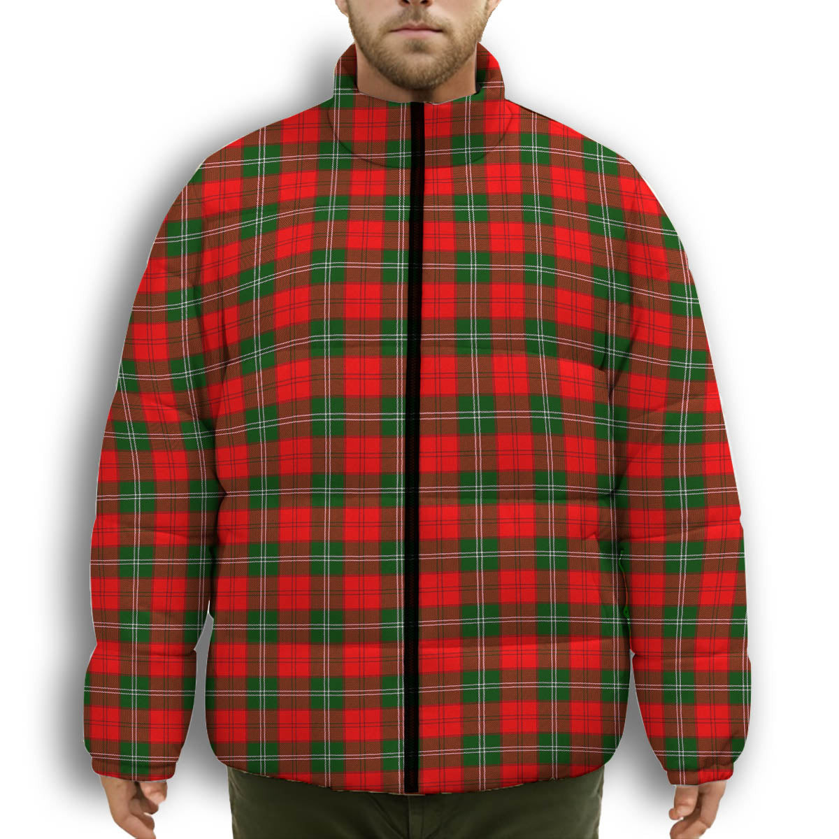 ScotsTee Shop Scottish Gartshore Premium Tartan Collar Down Jacket Winter White Duck Down Plaid