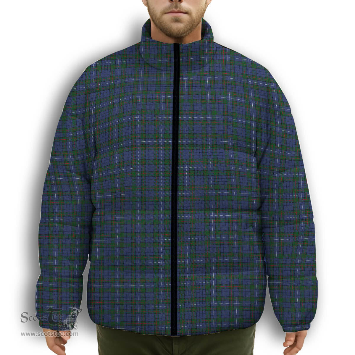 ScotsTee Shop Scottish Dalmeny Premium Tartan Collar Down Jacket Winter White Duck Down Plaid