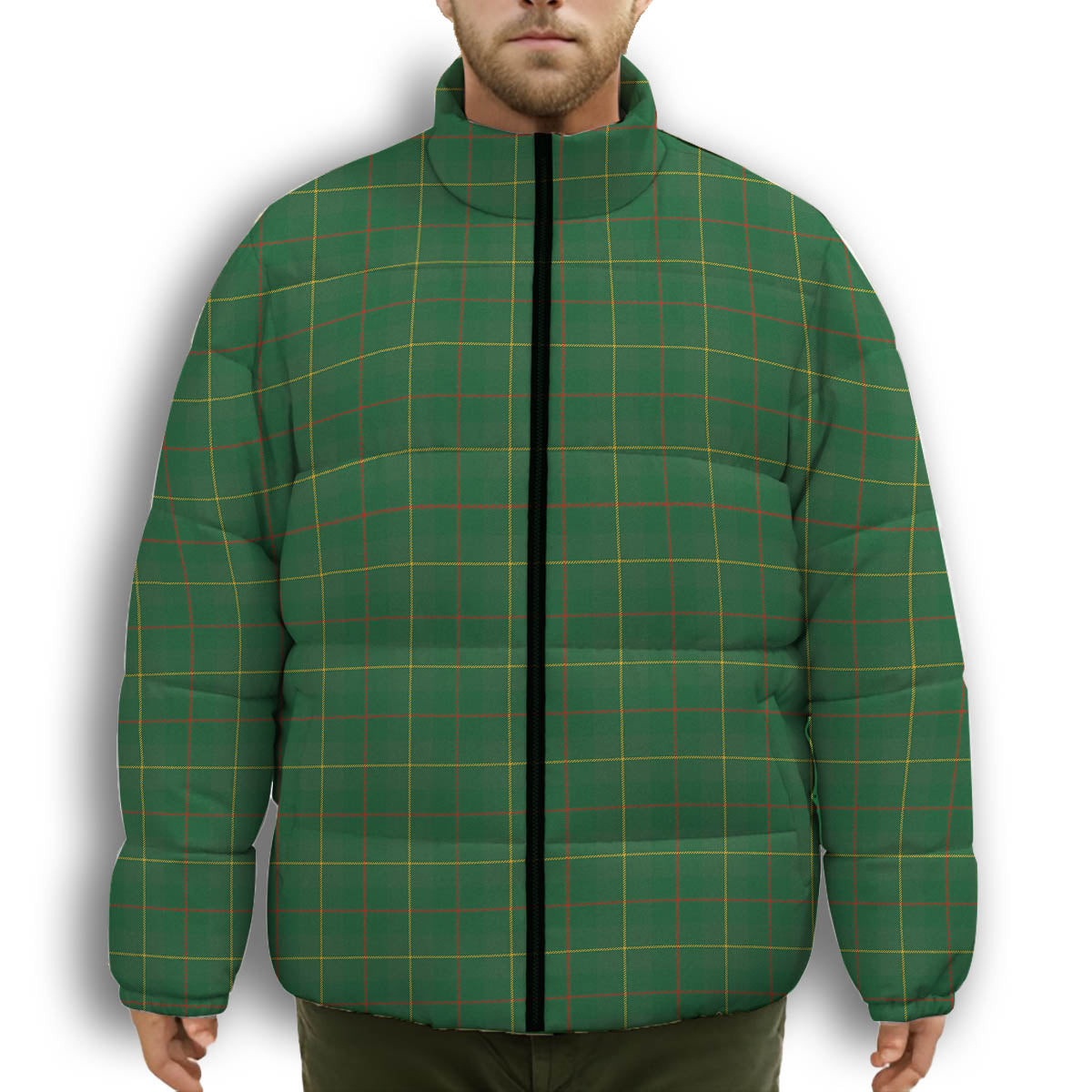 ScotsTee Shop Scottish Galloway Green Ancient Premium Tartan Collar Down Jacket Winter White Duck Down Plaid