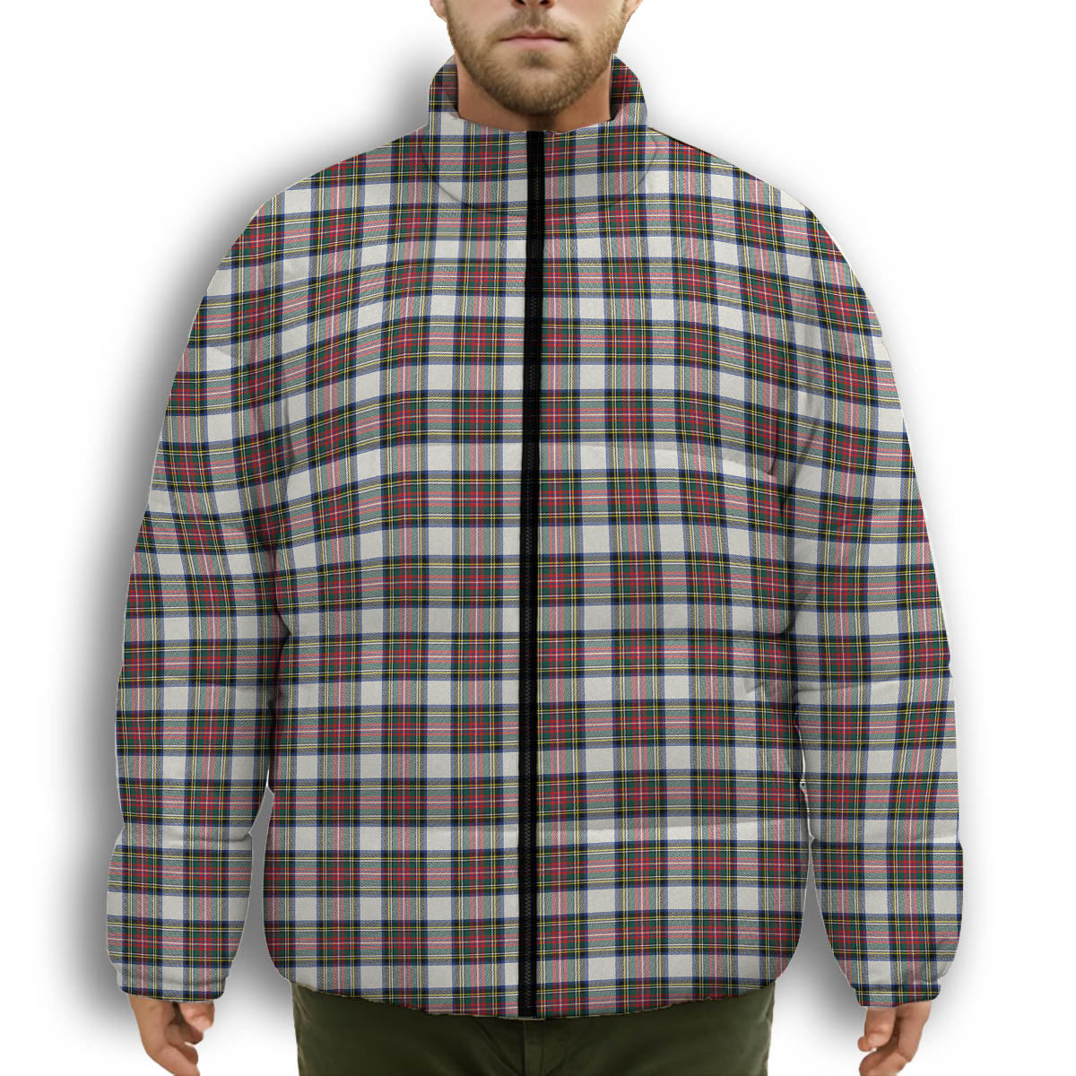 ScotsTee Shop Scottish Dennistoun Premium Tartan Collar Down Jacket Winter White Duck Down Plaid