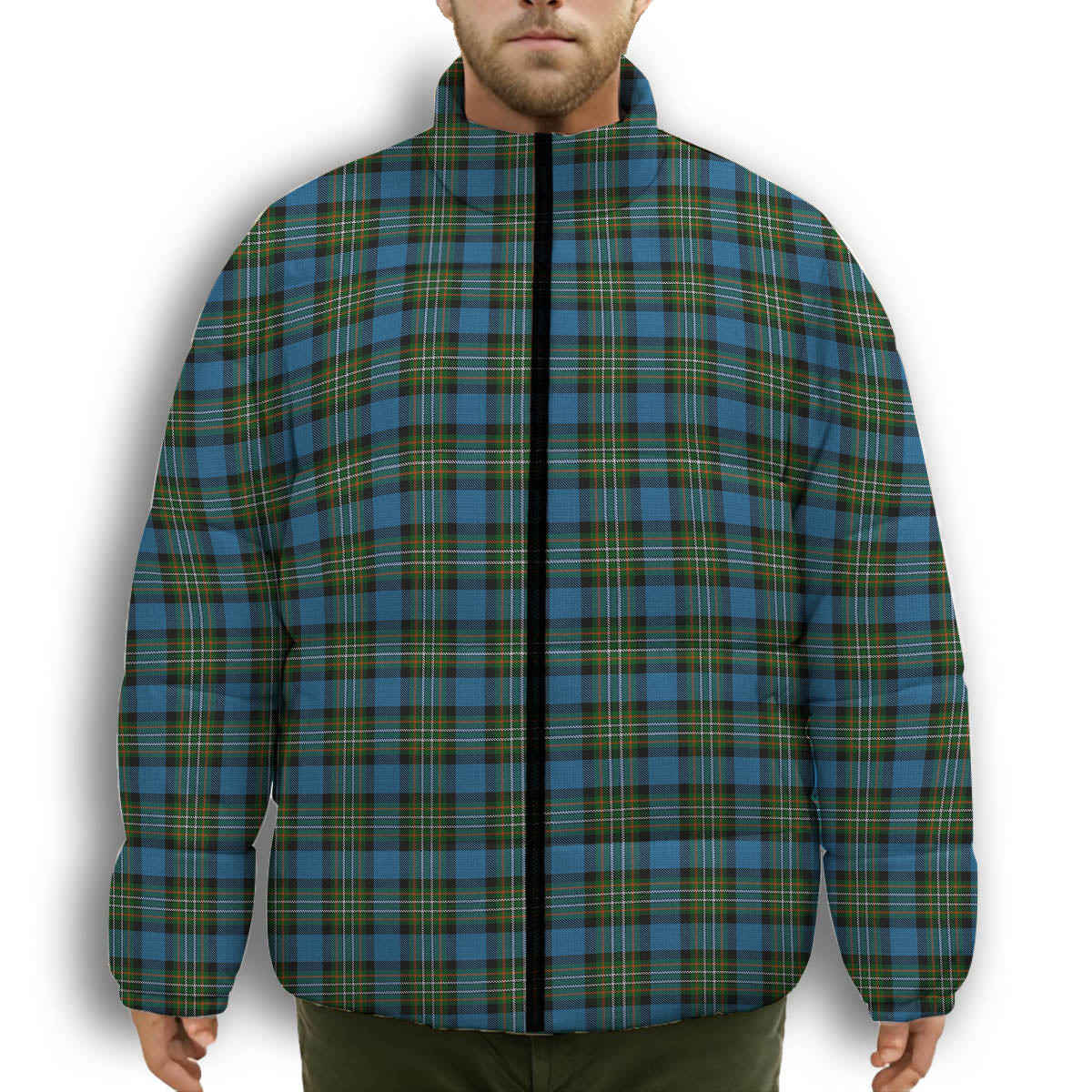 ScotsTee Shop Scottish Ferguson Tarlogie Premium Tartan Collar Down Jacket Winter White Duck Down Plaid