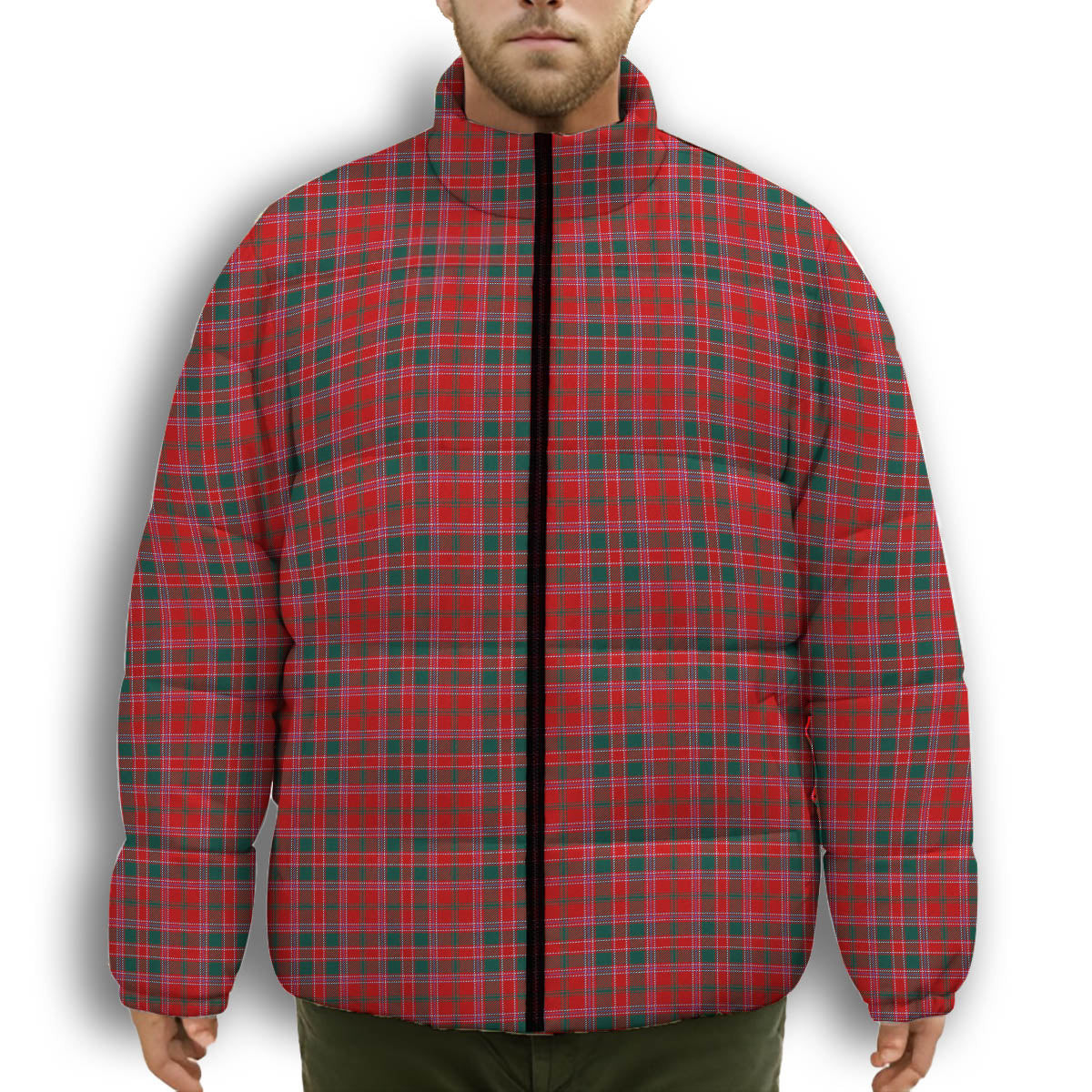 ScotsTee Shop Scottish Dalzell Modern Premium Tartan Collar Down Jacket Winter White Duck Down Plaid