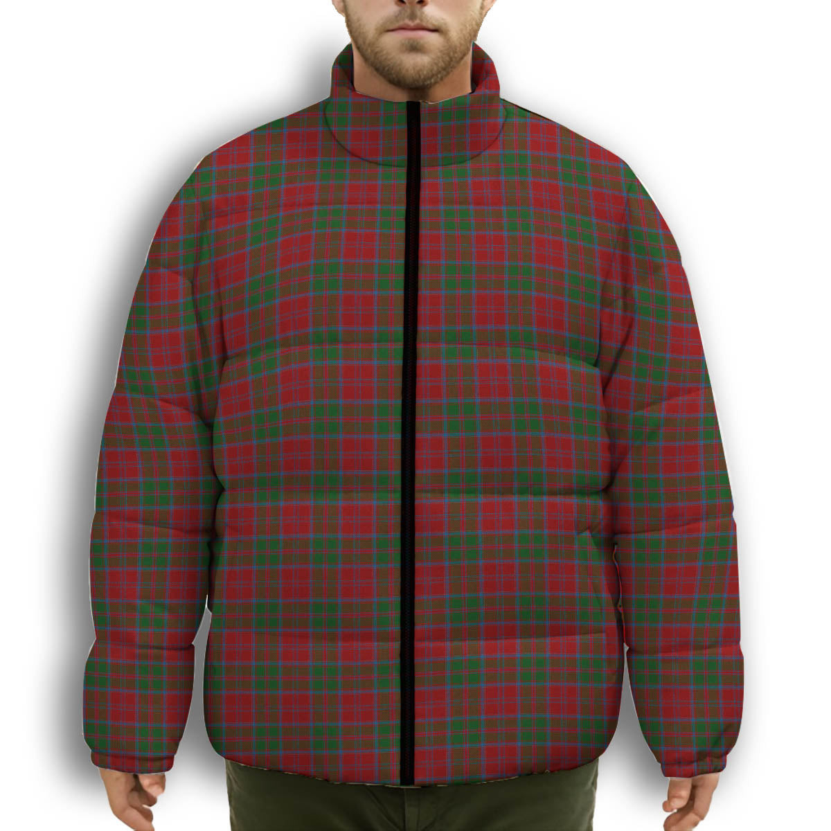 ScotsTee Shop Scottish Drummond Premium Tartan Collar Down Jacket Winter White Duck Down Plaid