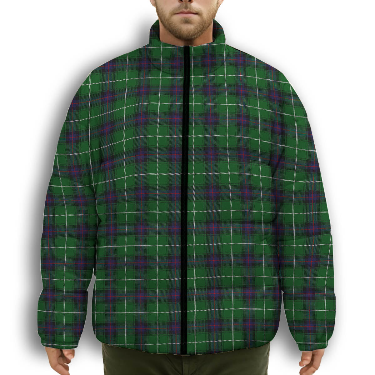 ScotsTee Shop Scottish Donald of The Isles Premium Tartan Collar Down Jacket Winter White Duck Down Plaid