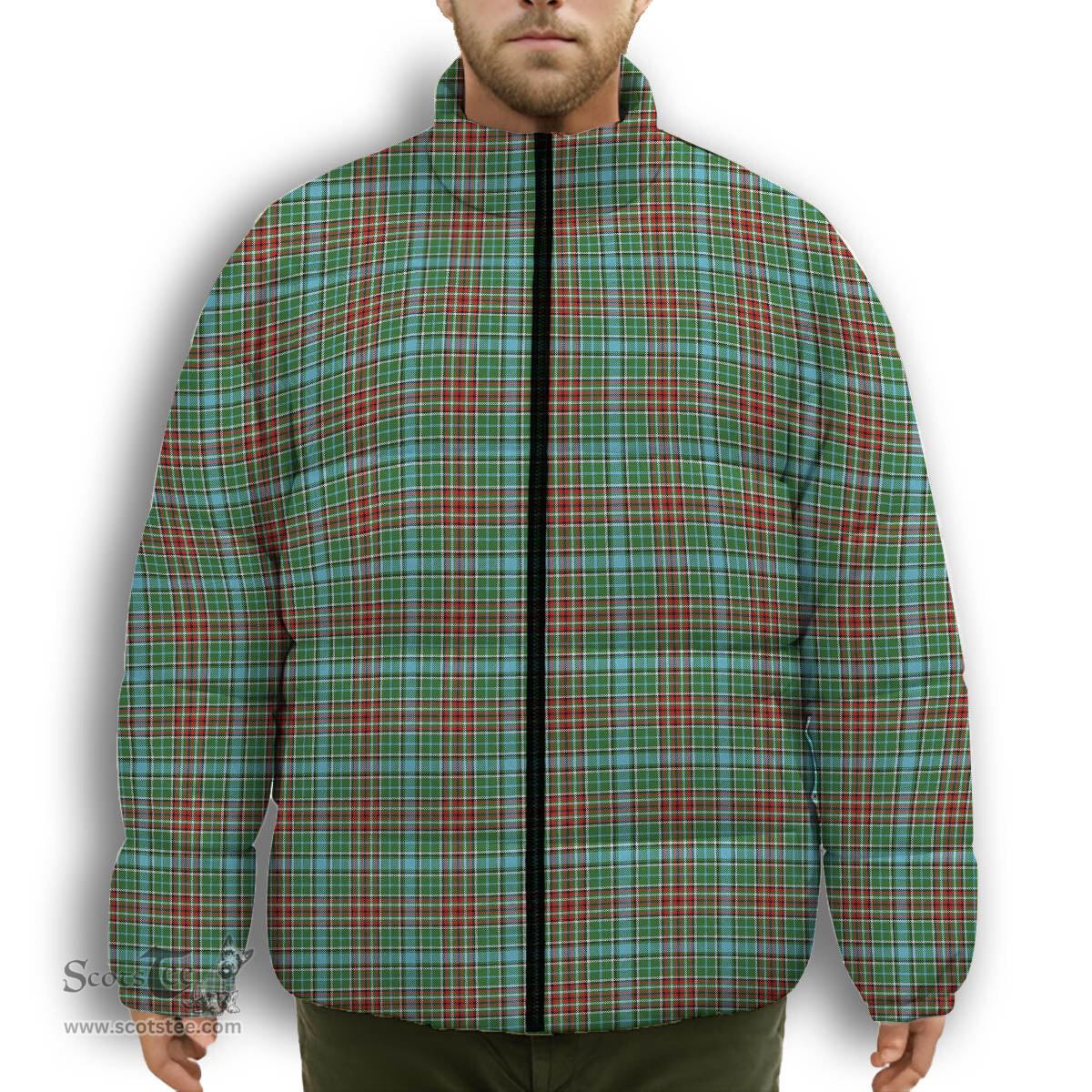 ScotsTee Shop Scottish Gayre Modern Premium Tartan Collar Down Jacket Winter White Duck Down Plaid