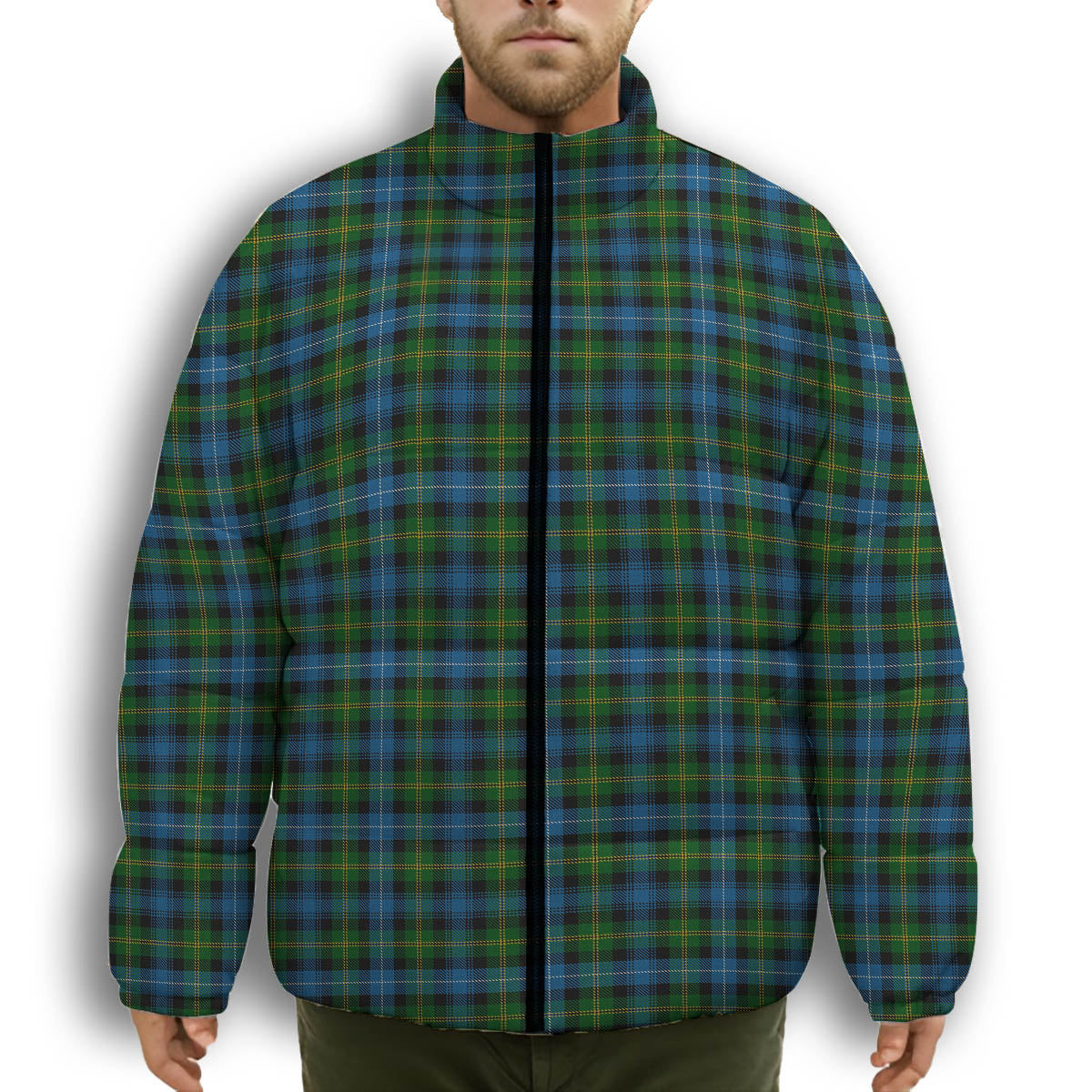 ScotsTee Shop Scottish Dyce Premium Tartan Collar Down Jacket Winter White Duck Down Plaid