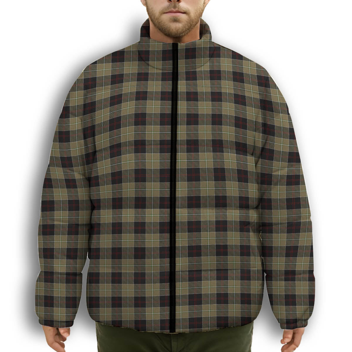 ScotsTee Shop Scottish Dunlop Hunting Premium Tartan Collar Down Jacket Winter White Duck Down Plaid