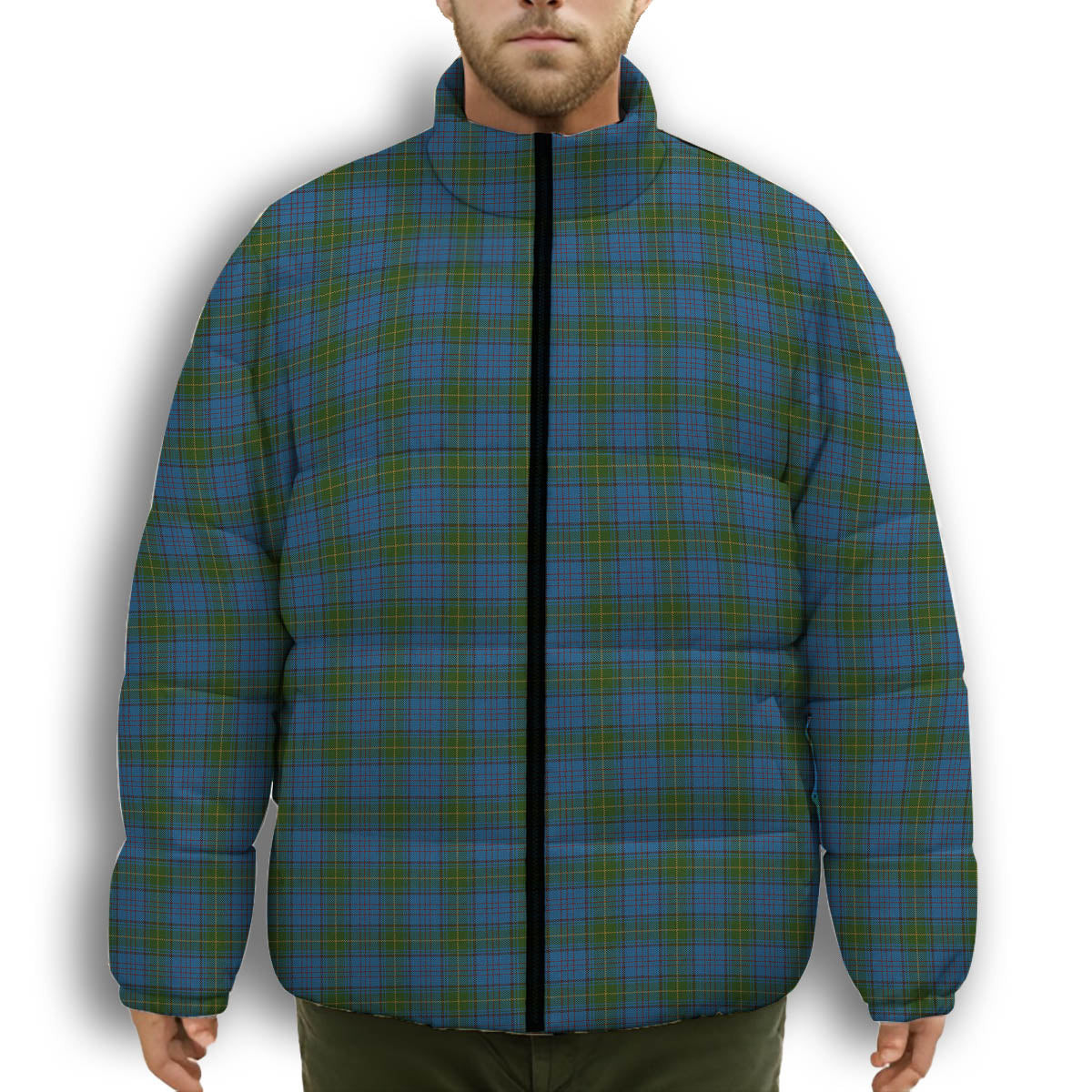 ScotsTee Shop Scottish Donegal County Premium Tartan Collar Down Jacket Winter White Duck Down Plaid