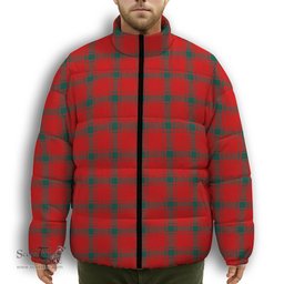 ScotsTee Shop Scottish Donald of the Isles Red Modern Premium Tartan Collar Down Jacket Winter White Duck Down Plaid