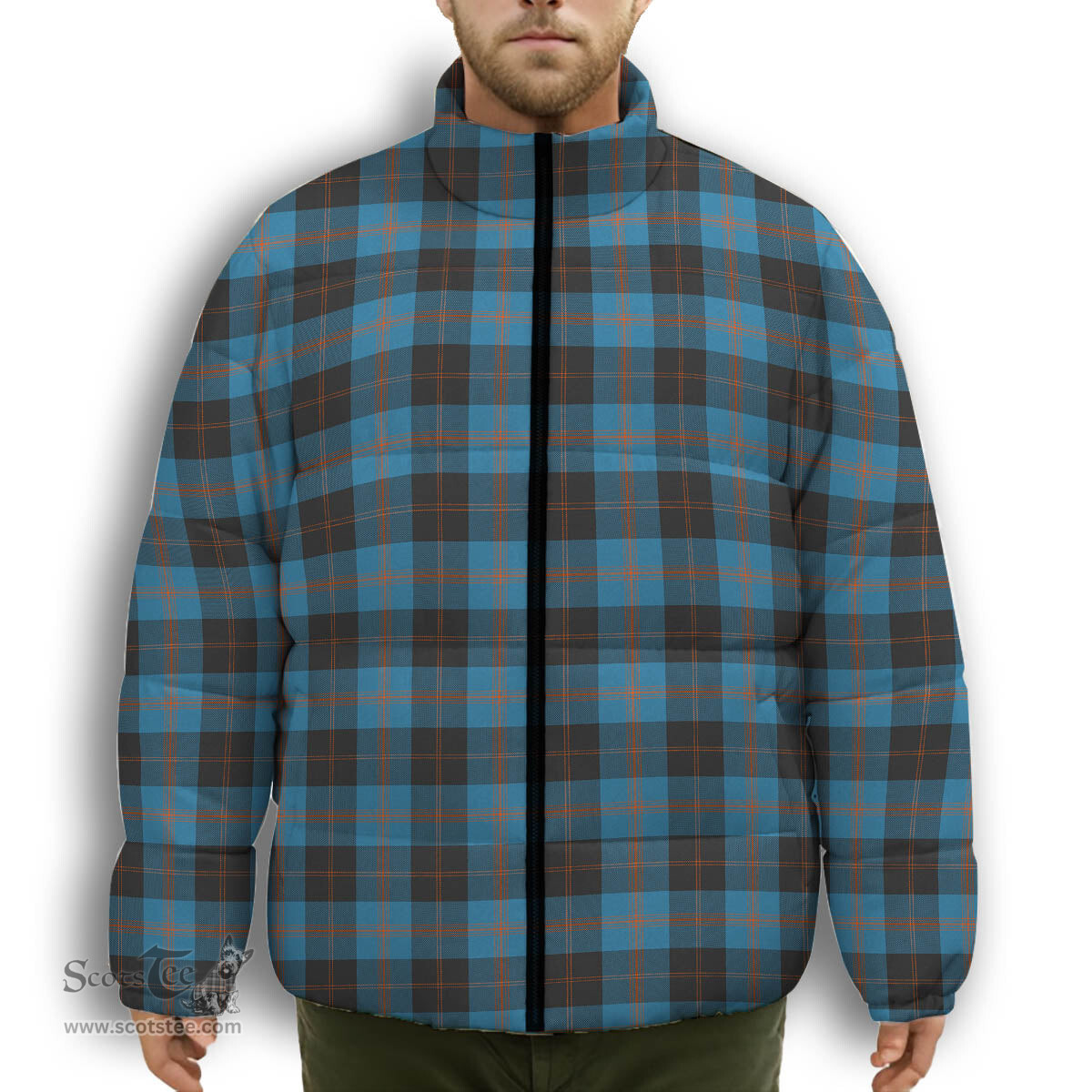 ScotsTee Shop Scottish Garden Premium Tartan Collar Down Jacket Winter White Duck Down Plaid
