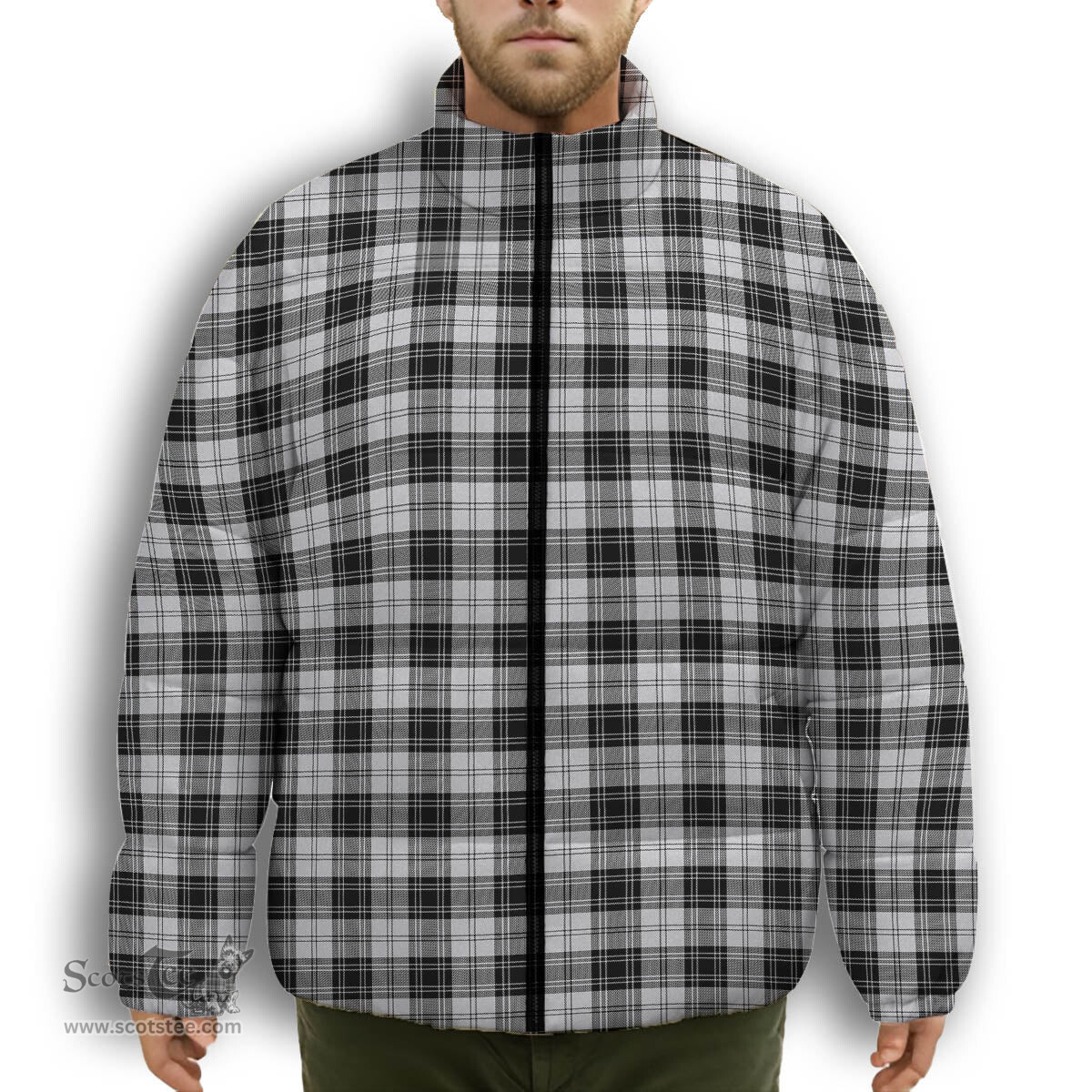 ScotsTee Shop Scottish Douglas Grey Ancient Premium Tartan Collar Down Jacket Winter White Duck Down Plaid