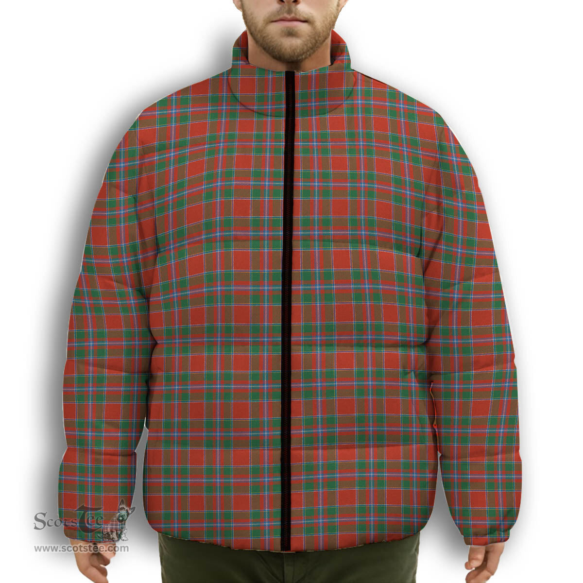 ScotsTee Shop Scottish Drummond of Perth Ancient Premium Tartan Collar Down Jacket Winter White Duck Down Plaid
