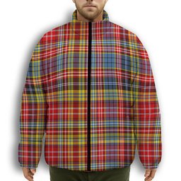 ScotsTee Shop Scottish Drummond of Strathallan Modern Premium Tartan Collar Down Jacket Winter White Duck Down Plaid