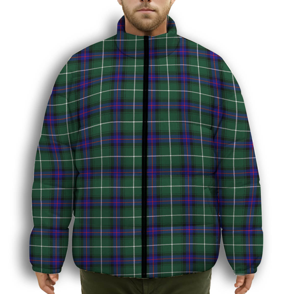 ScotsTee Shop Scottish Donald of the Isles Hunting Modern Premium Tartan Collar Down Jacket Winter White Duck Down Plaid