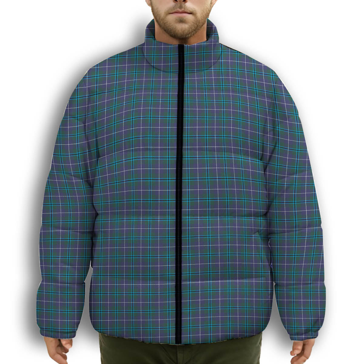 ScotsTee Shop Scottish Douglas SC Premium Tartan Collar Down Jacket Winter White Duck Down Plaid