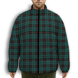 ScotsTee Shop Scottish Douglas Black Modern Premium Tartan Collar Down Jacket Winter White Duck Down Plaid