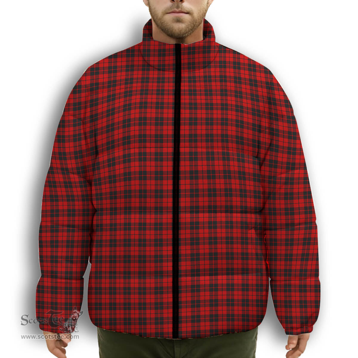 ScotsTee Shop Scottish Ettrick District Premium Tartan Collar Down Jacket Winter White Duck Down Plaid