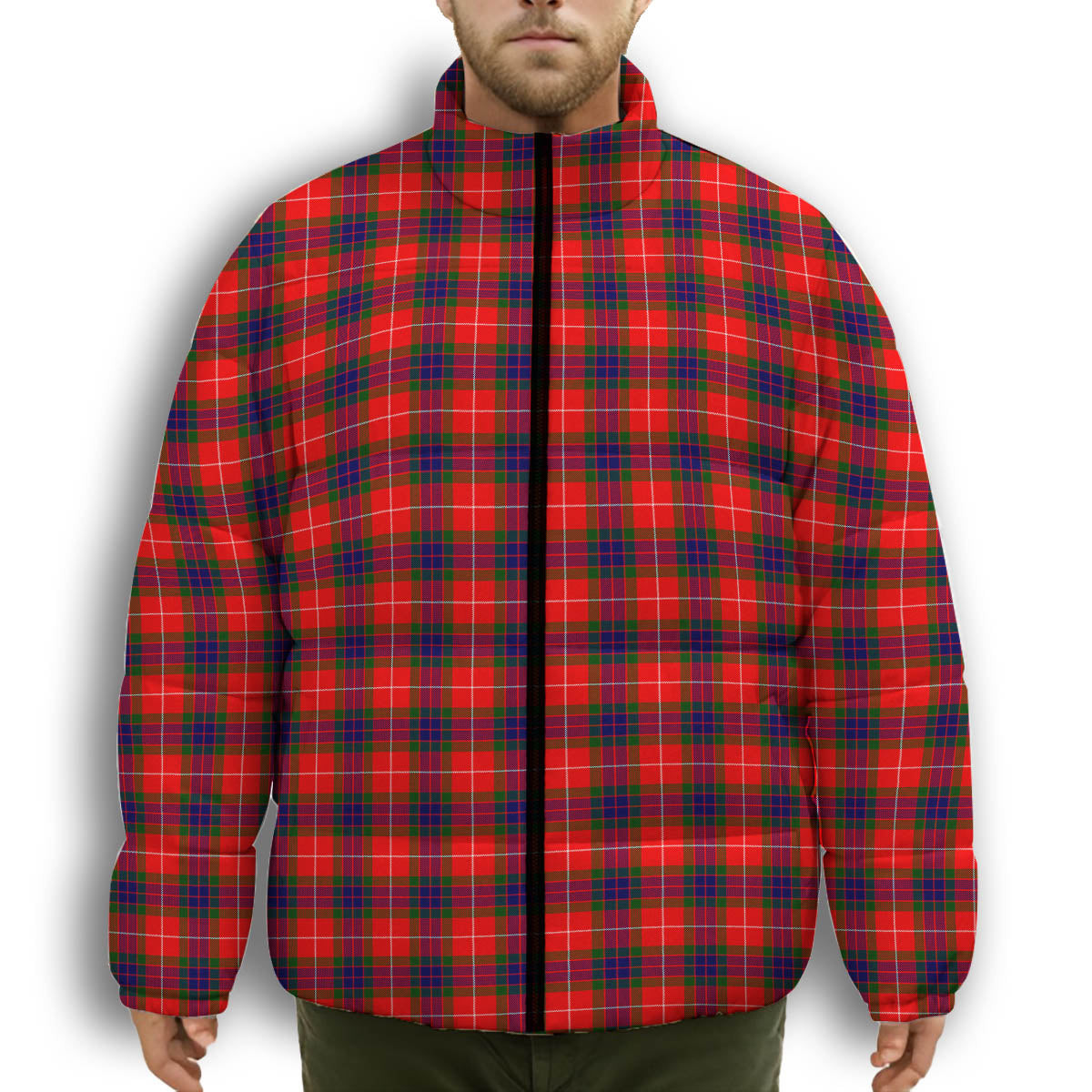 ScotsTee Shop Scottish Fraser Modern SC Premium Tartan Collar Down Jacket Winter White Duck Down Plaid