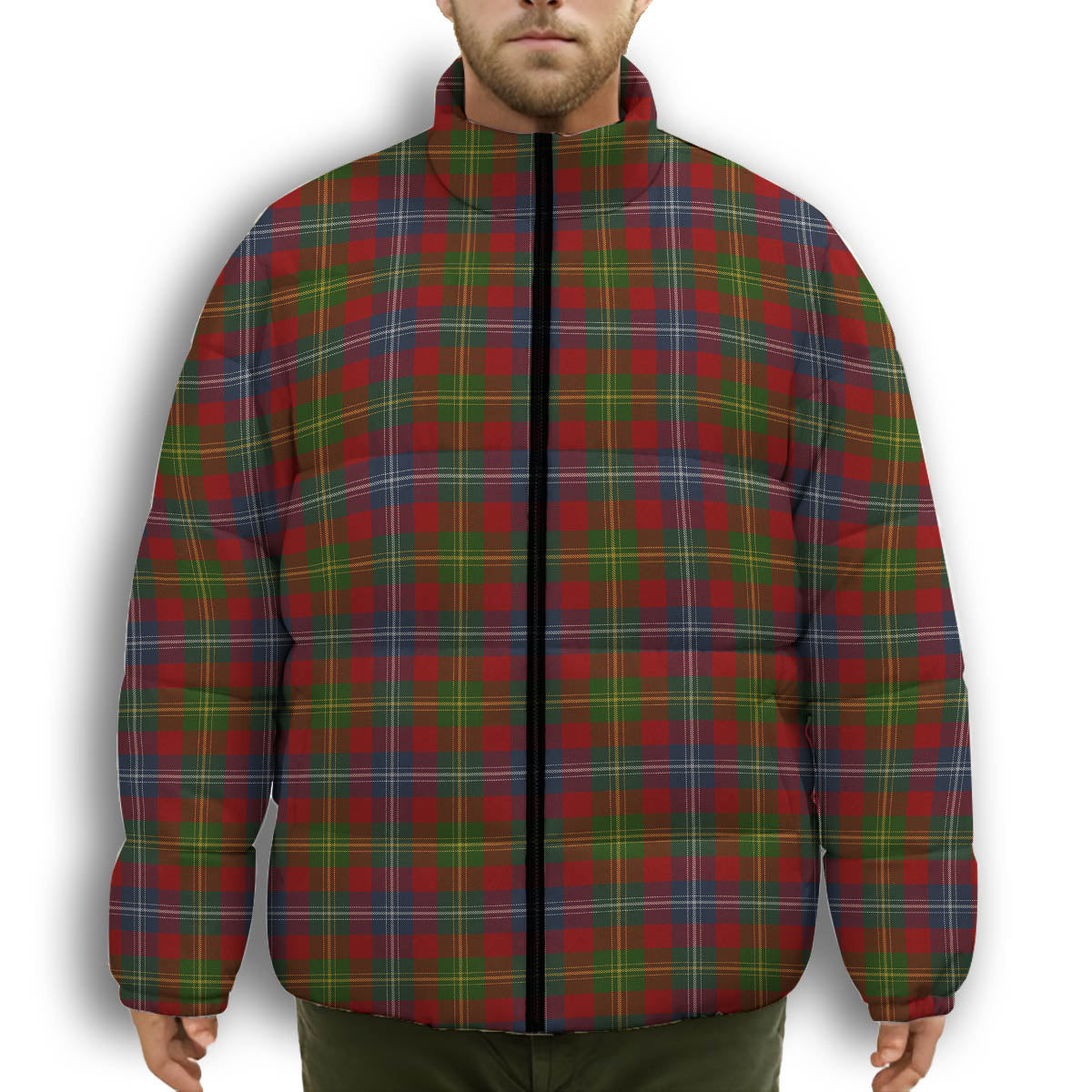 ScotsTee Shop Scottish Foster Premium Tartan Collar Down Jacket Winter White Duck Down Plaid