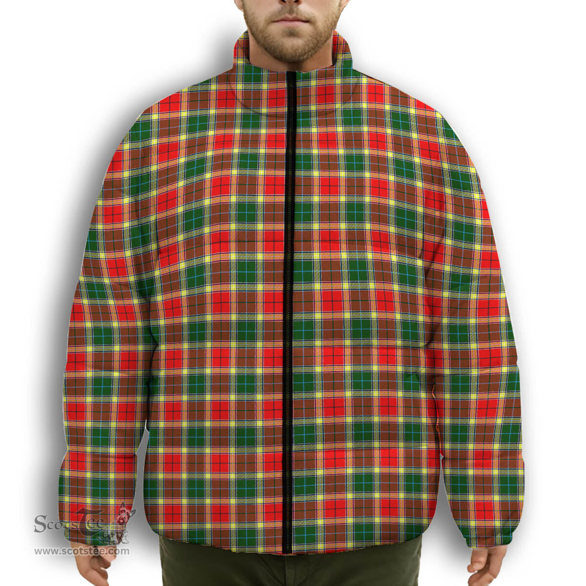 ScotsTee Shop Scottish Gibbs Premium Tartan Collar Down Jacket Winter White Duck Down Plaid